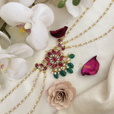 Vriksham Premium Lotus Kundan Jadau Sheeshphool-Red White-Green Bead-J2774